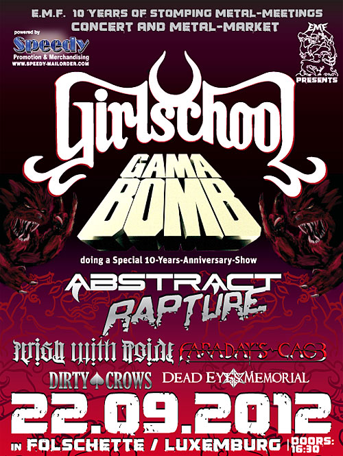 EMF 10 years Girlschool Gama Bomb Abstract Rapture 22nd september 2012 Luxembourg Folschette